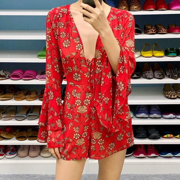 For Love&Lemons Red Floral Pia Romper - Picture 4 of 5